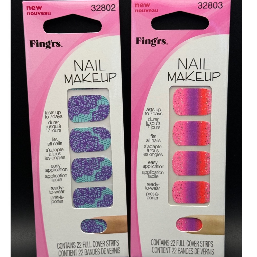 Fingrs Nail Makeup Full Cover Strips 22 Count Purple Lace Teal 32802‎